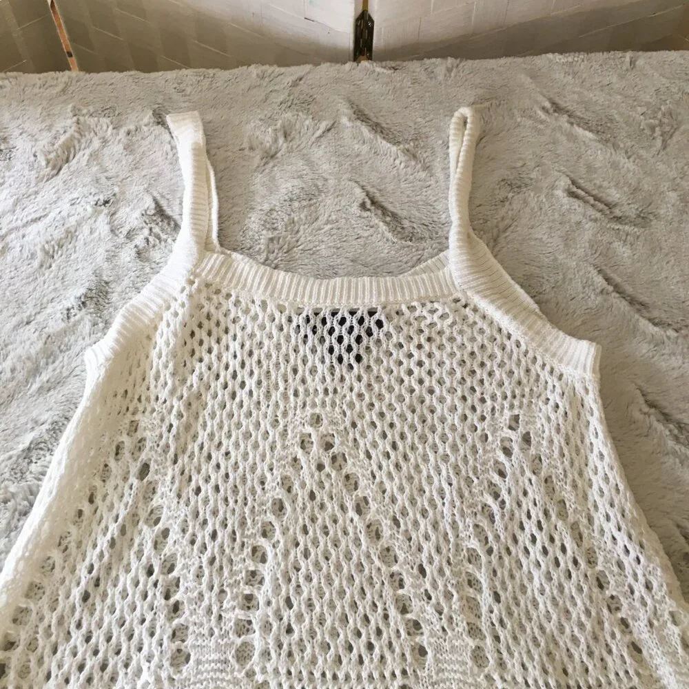 chelsea & theodore white cotton crochet top tank top size small